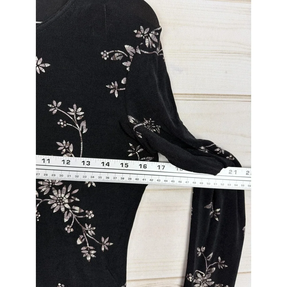 ES SL Top Skirt Set Womens Medium Black Floral Jersey 2 Piece Made USA - Picture 6 of 15